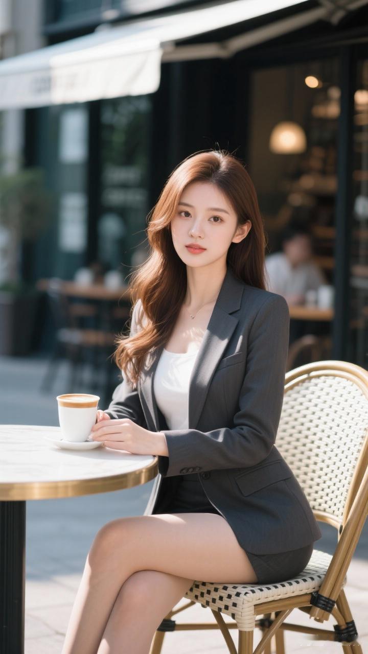 都市雅致，咖啡时光，时尚职场女性，享受宁静午后。