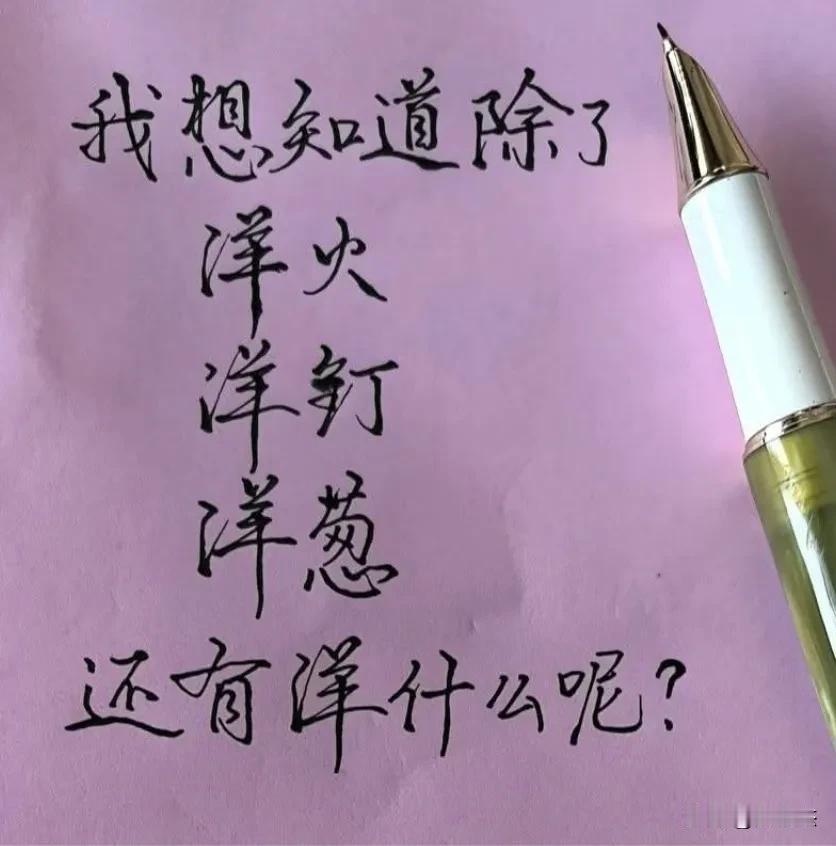 我想知道除了洋火、洋钉、洋葱外，你还能想出几个带洋字的东西？