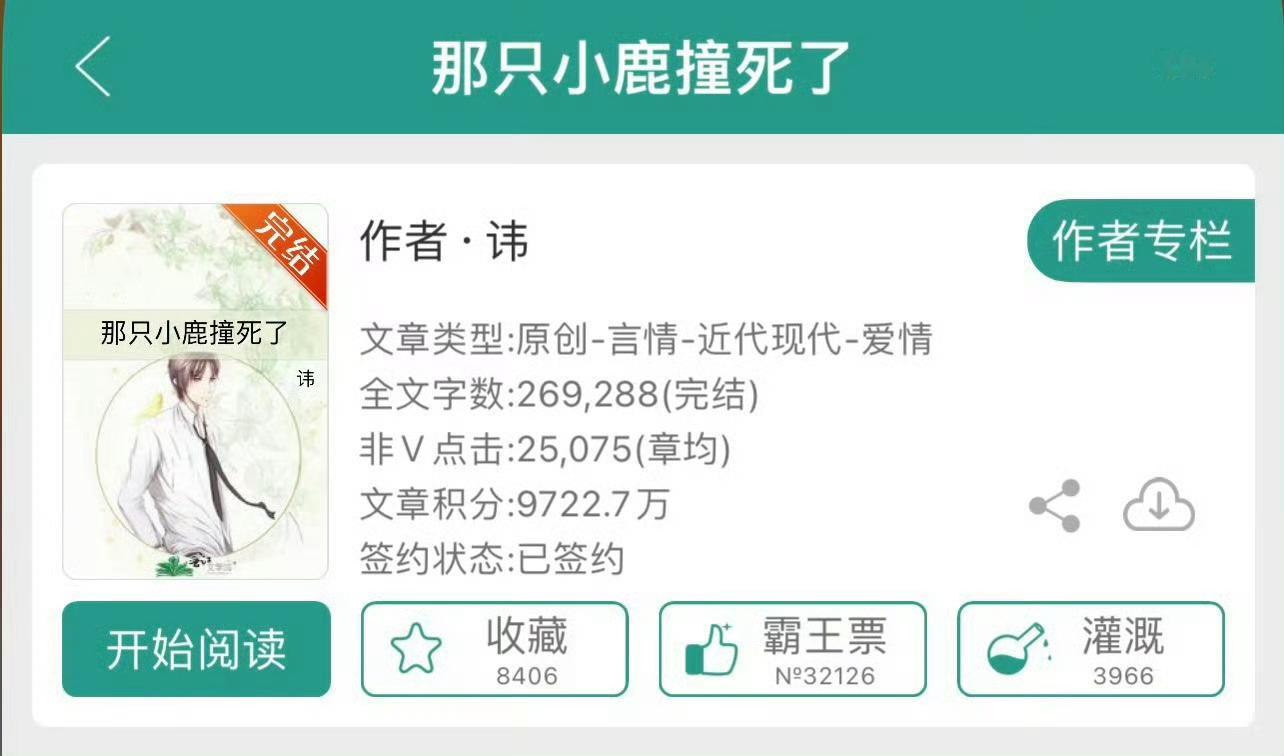 小说推荐：《那只小鹿撞死了》 作者:讳简评：天真小白领vs帅气富二代，欢喜冤家，