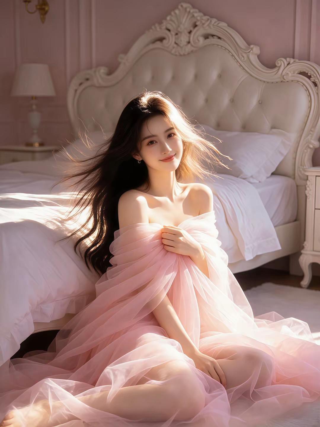 我喜欢的音乐响起，我热爱的生活呢！甜美粉裙造型 粉色氛围感礼服 Ai做图 图片原