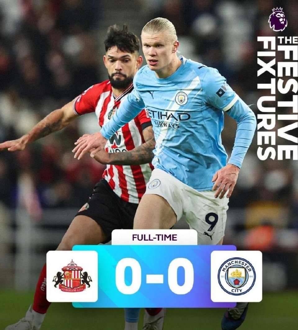 英超第19轮爆出大冷门，桑德兰主场0-0顽强逼平曼城，终结对手联赛六连胜的同时，