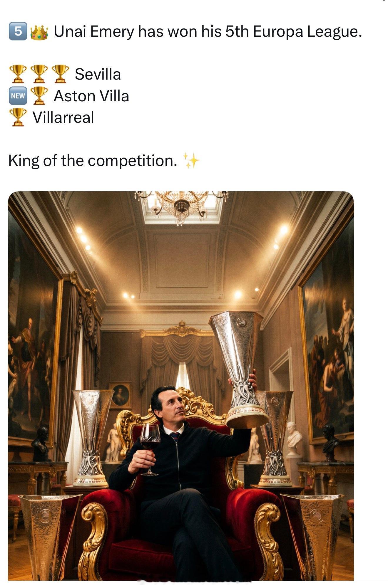 爱美丽🐮代领3🏠俱乐部赢得5此欧联杯，俱乐部名字哦哦都有Villa阿斯顿维拉