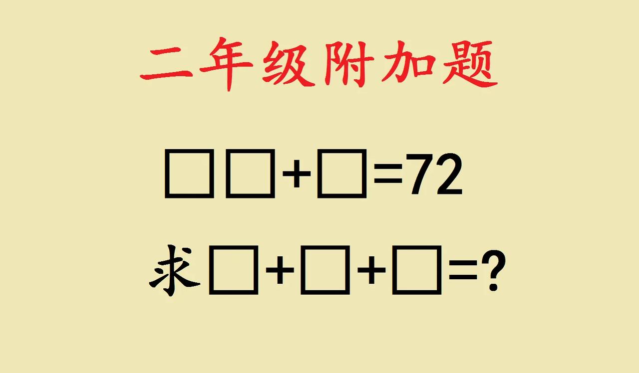 这是一道小学二年级附加题，难度不小的思考题目。

方框代表同一个数字，如何思考的