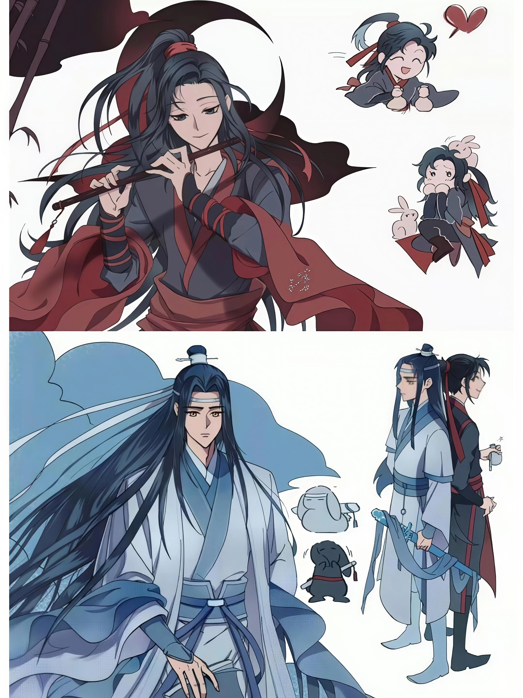 猫海糖开心一刻背琴的兔叽和被萧的羡兔好萌啊！画师X:eenesuu动漫仲夏狂欢季