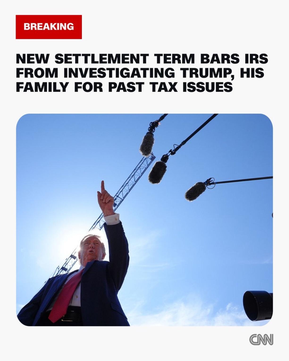 根据与司法部达成的有争议的诉讼协议中新增的条款，美国国税局被禁止调查唐纳德·特朗