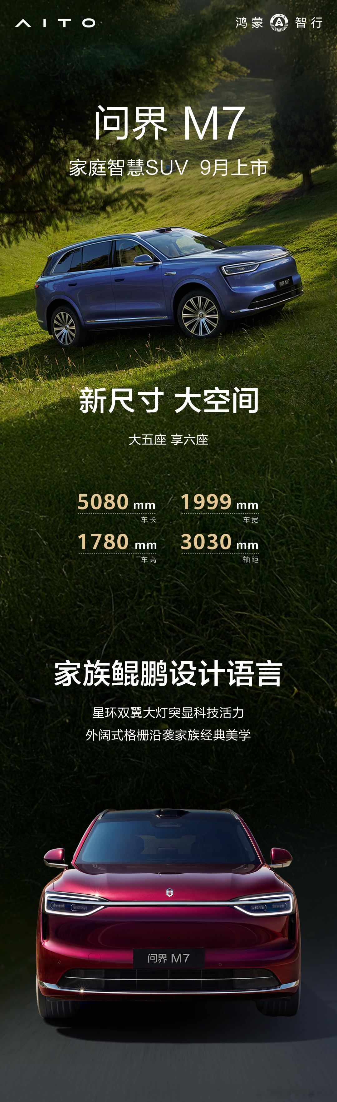 全新问界M7首搭舱内激光 问界M7要来了。动力方面提供增程、纯电双动力选择。增程