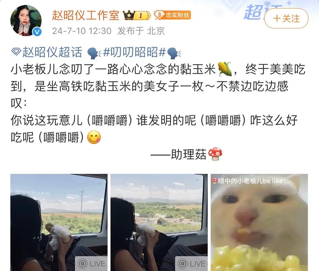 赵昭仪居然喜欢吃粘苞米，我也喜欢粘苞米，现在街上天天都有，还有烤苞米，老香了 ​