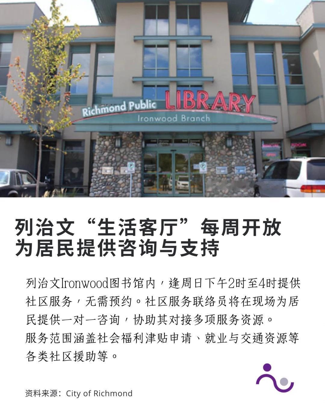 列治文“生活客厅”每周提供支持
列治文Ironwood图书馆Library的“生