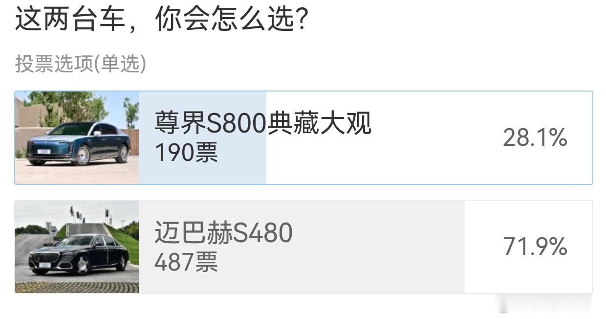 在网友投票中，尊界S800典藏大观遗憾败给了迈巴赫S480