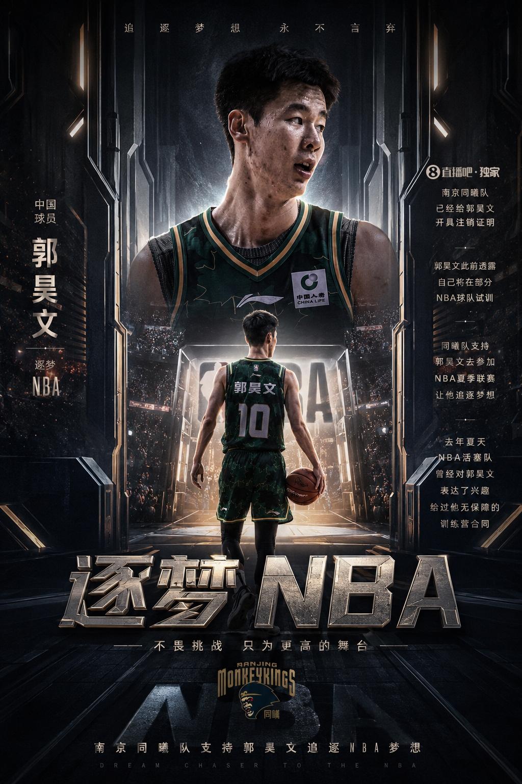 郭昊文将参加多支NBA球队试训，继续追逐NBA梦想
今日相关消息报道，南京同曦队