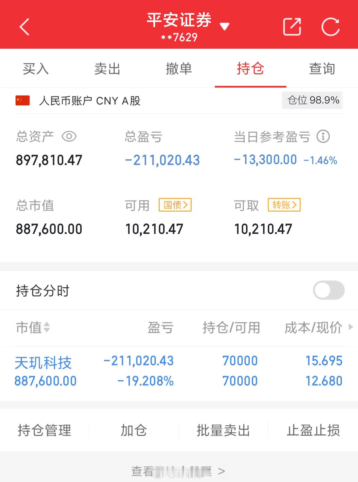 100万实盘挑战一年做到600万（第90天）总资产：897810当日参考盈亏：-