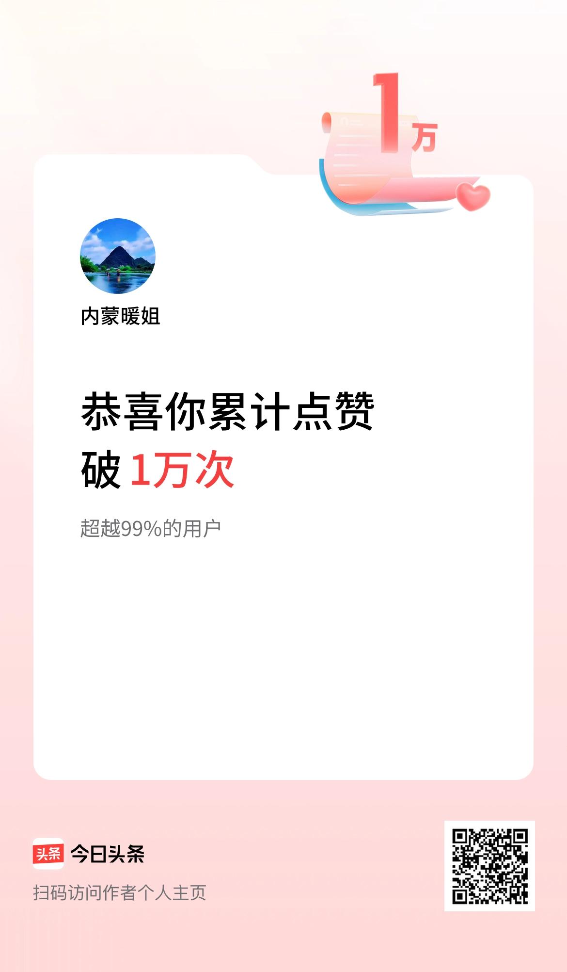 我在头条累计点赞破1万啦！