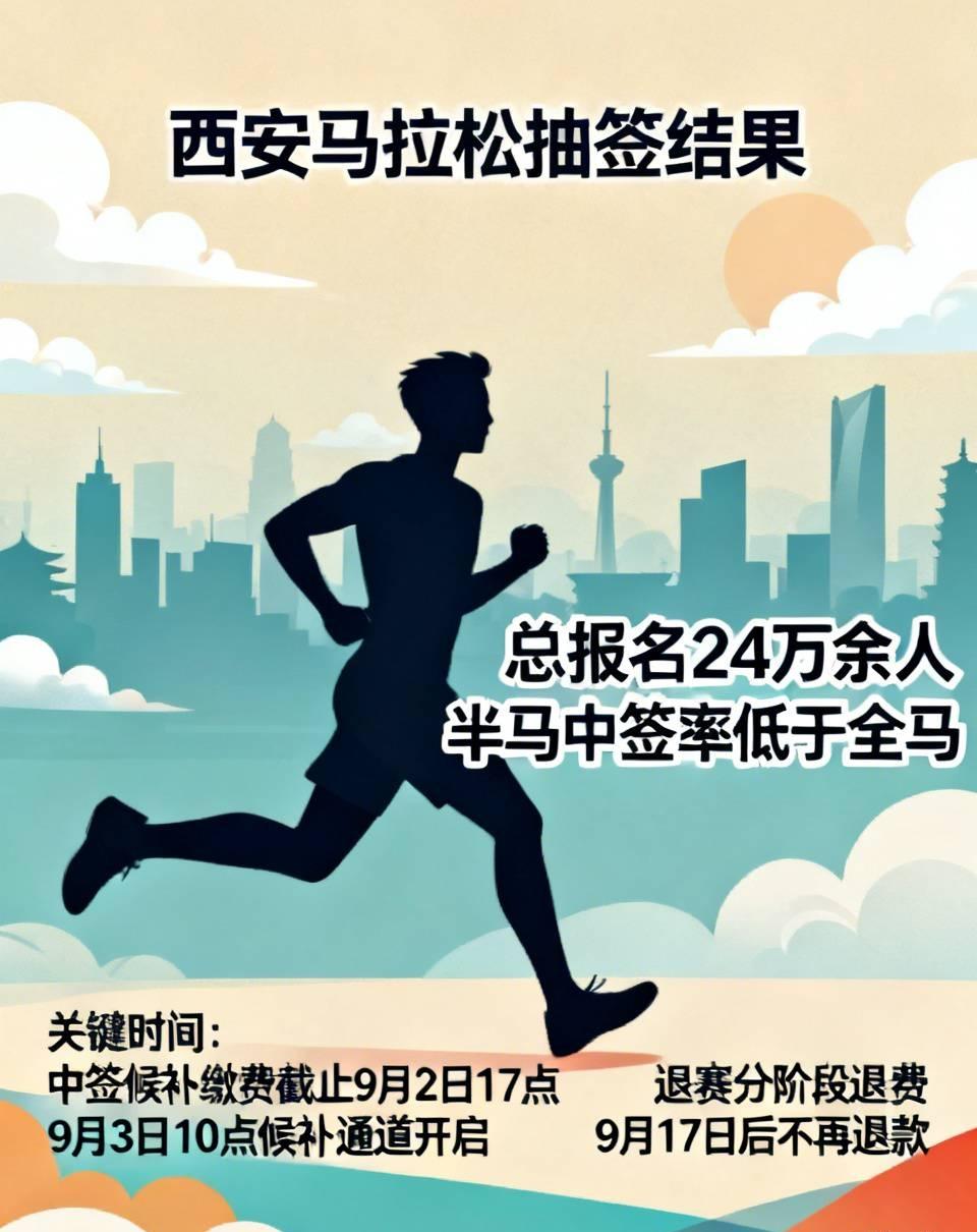 西安马拉松抽签结果出炉！
总报名24万余人，半马中签率居然低于全马。
 
⚠️关
