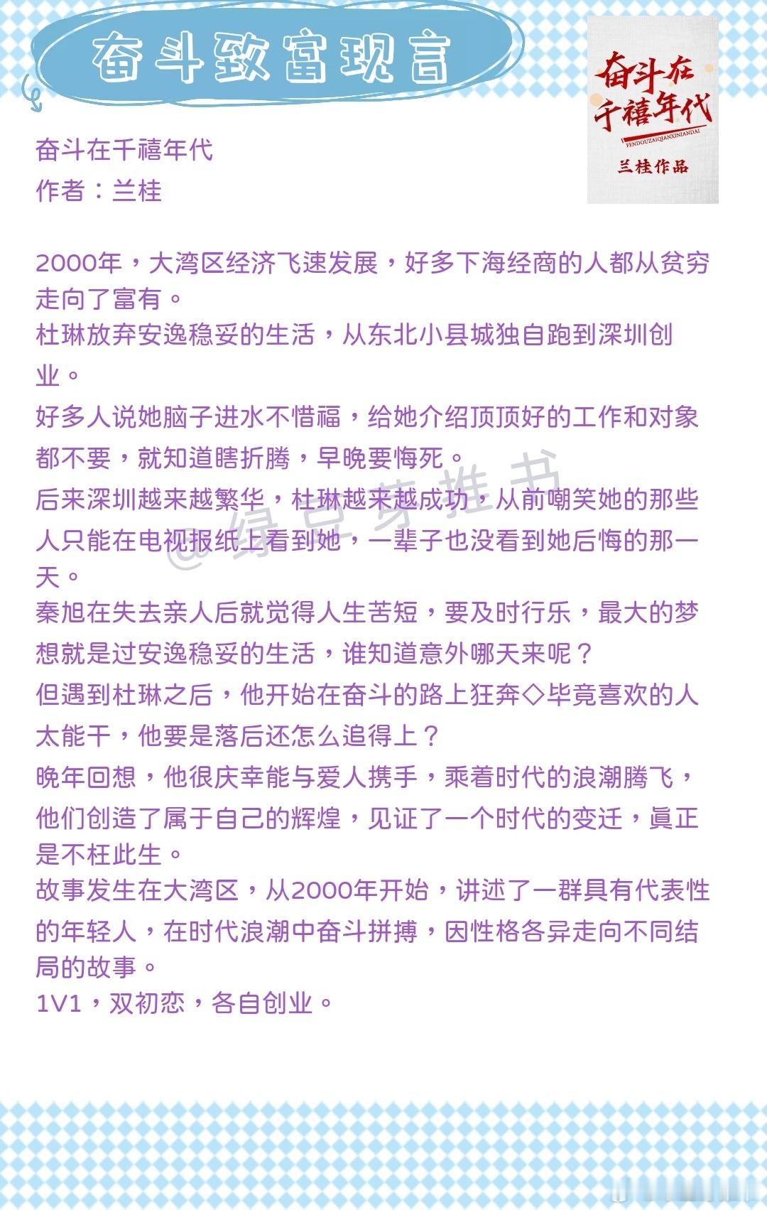 🌻奋斗致富现言：遇到她之后，他开始在奋斗的路上狂奔！《奋斗在千禧年代》作者：兰