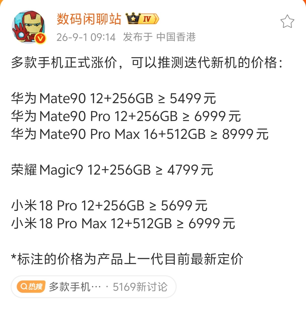 9月的第一天，各大厂商就给大家来了一波涨价震撼。以华为为例，全线普涨，“晚买享折