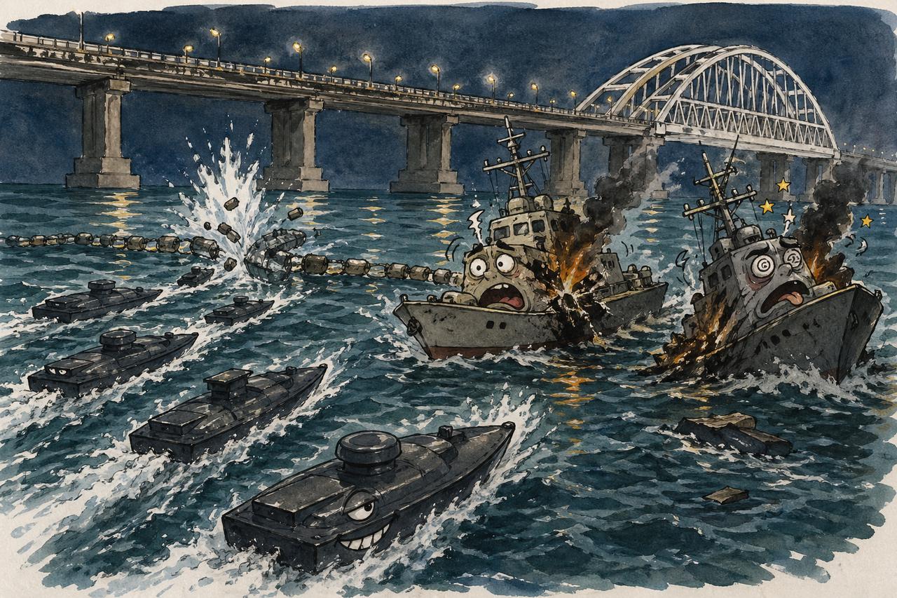 乌克兰击中了保卫刻赤大桥的两艘俄军舰艇。
乌克兰海军部队夜间使用Magura V