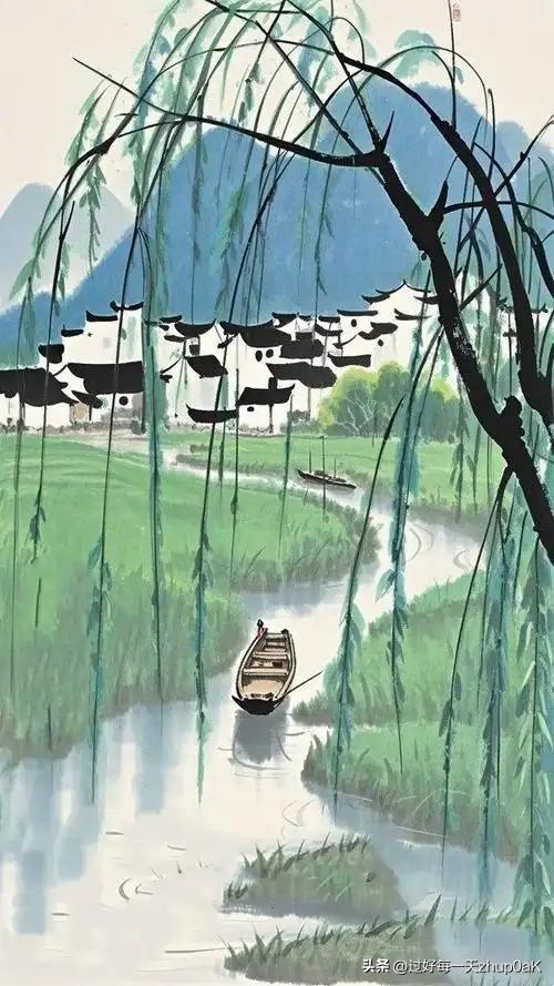 《杨柳枝寿杯词
十八首 其十二》
——唐·司空图
渡头残照一行新，
独自依依向北