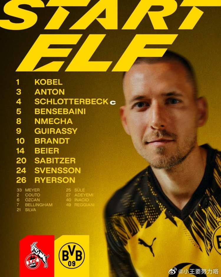 多特vs科隆首发：施洛特贝克领街，布兰特、萨比策出战3月8日德甲第25轮比赛，多