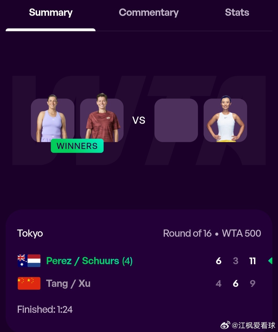 WTA500东京站🇯🇵女双首轮徐一璠🇨🇳/汤千慧🇨🇳4-6/6-3/