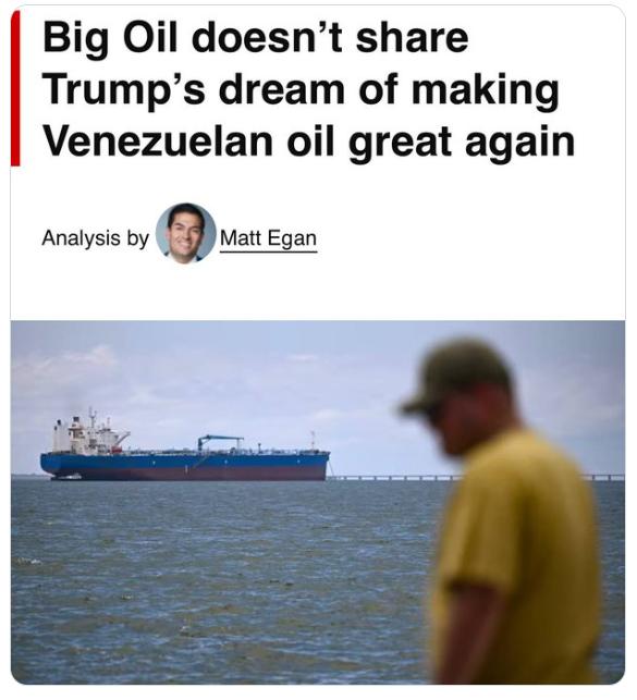 【据美国有线电视新闻网报道，尽管特朗普热情高涨，但大型石油公司并不急于重返委内瑞