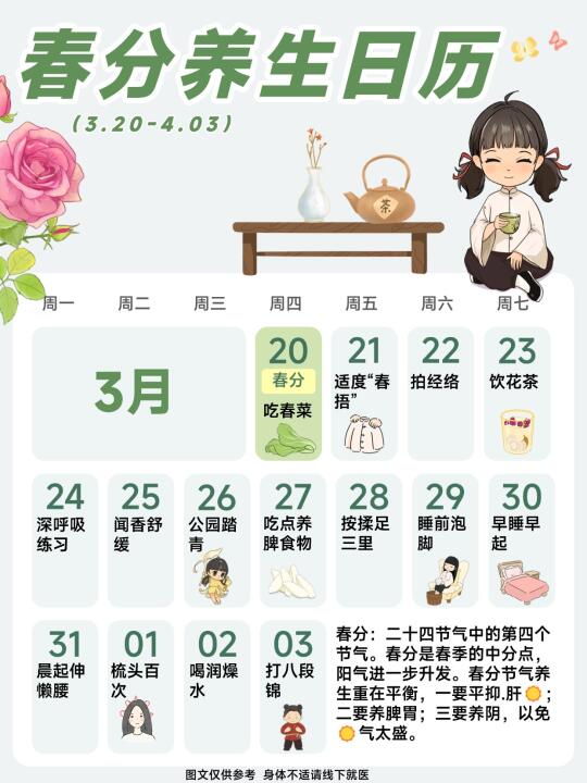 春分15天养生计划安排好了，让阳气自由生长