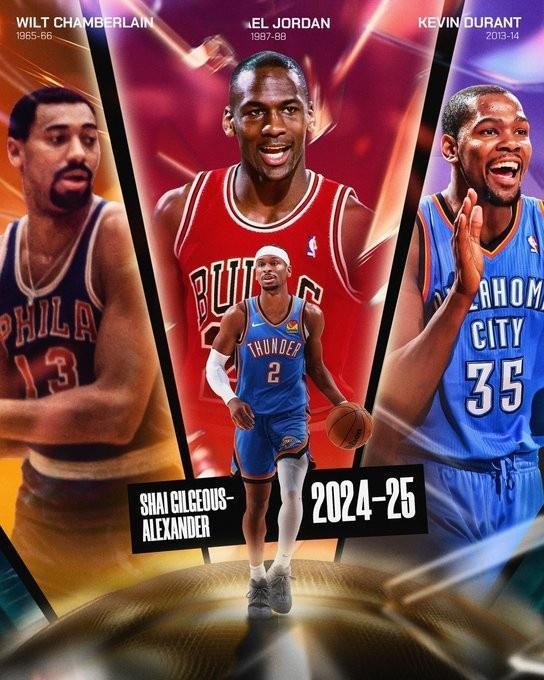 亚历山大场均至少32+5+5并拿下MVP NBA历史比肩大帅&乔丹&KD！ ​​
