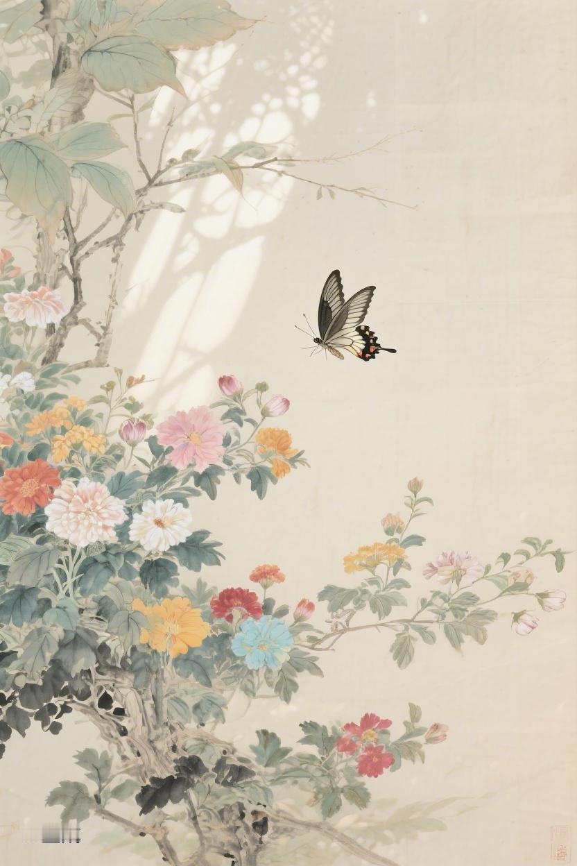 AI随心绘五彩繁花间，一只蝶悠然飞舞，于这烂漫里，寻得生活细碎的诗意✨
