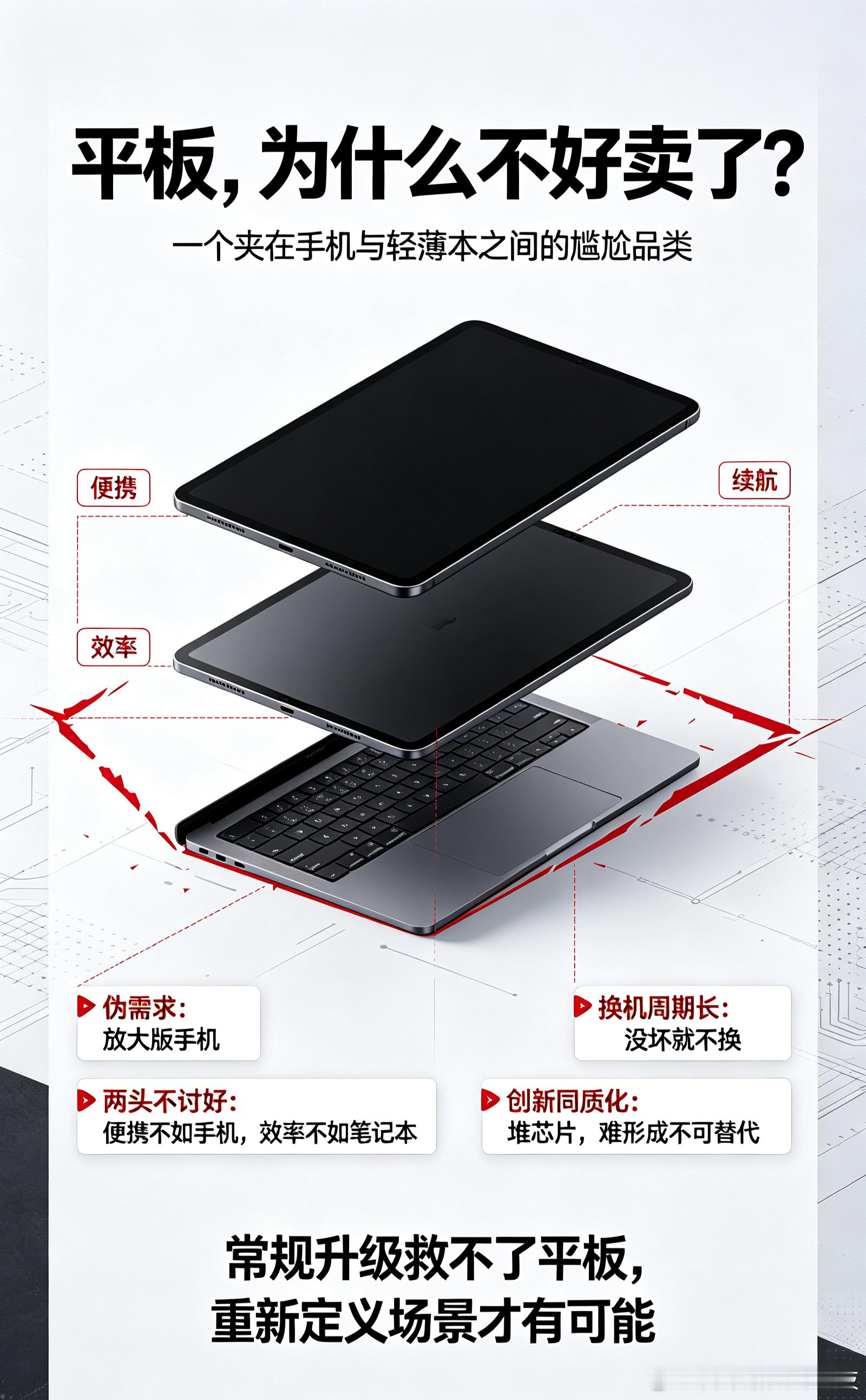 为什么平板不好卖了不少平板产品线传出停更消息，说白了，这个品类早已陷入尴尬的伪需