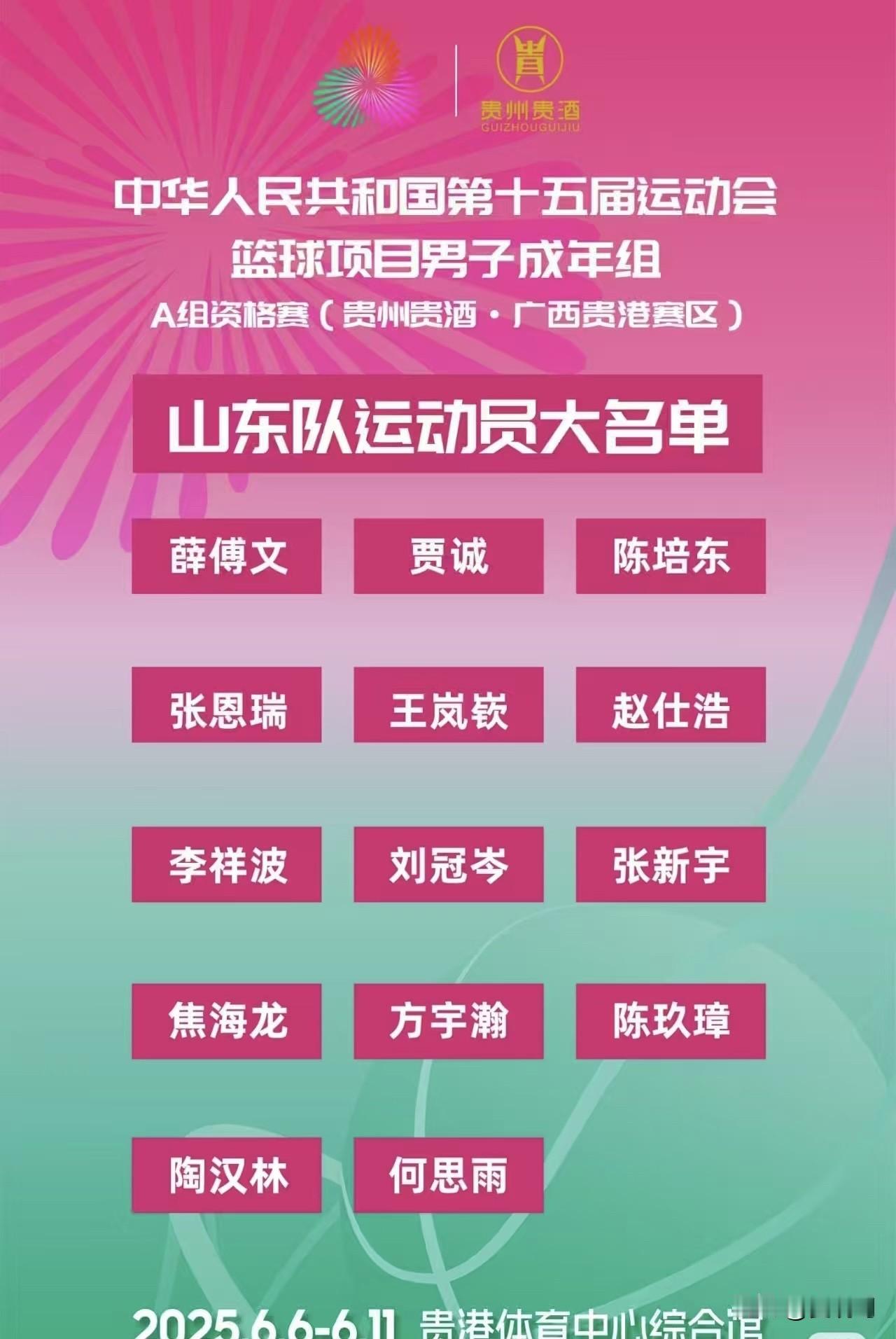 本届全运会，山东成年男篮大名单公布，由贾诚陶汉林王岚嵚领衔。客观地说，这个阵容，