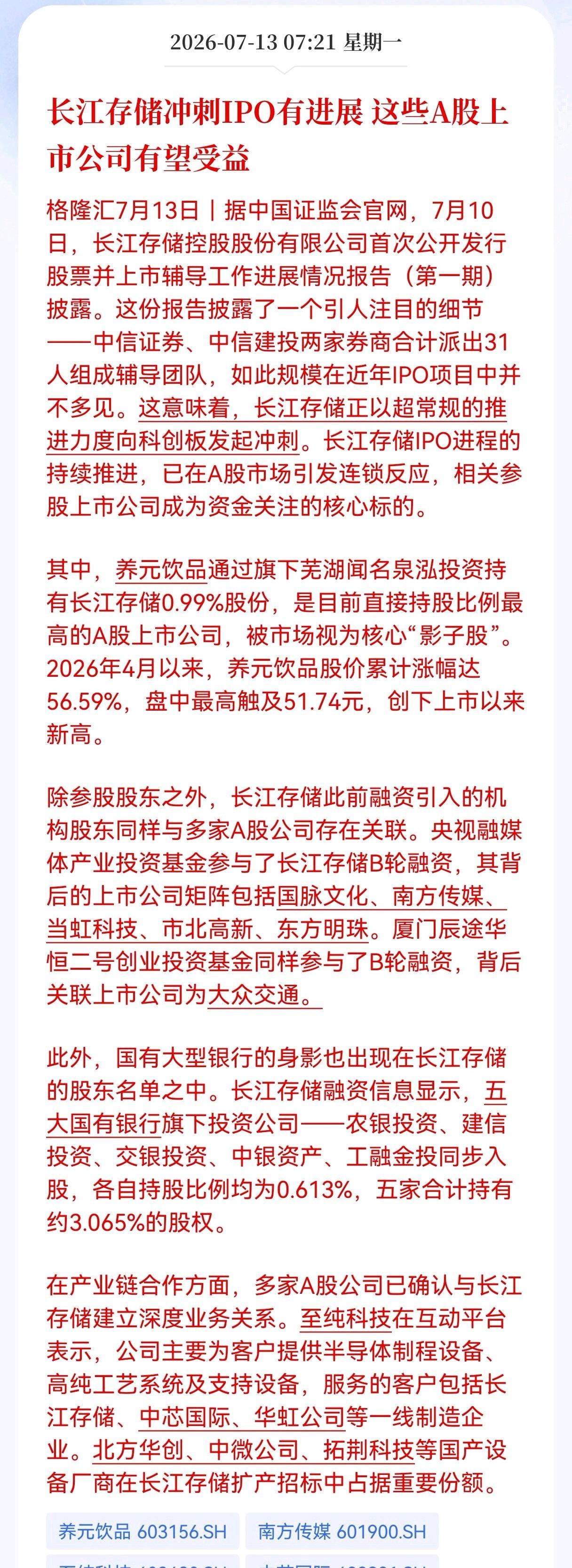 好消息！重大好消息！
长江存储发布重大好消息！
 这些A股上市公司有望受益，
