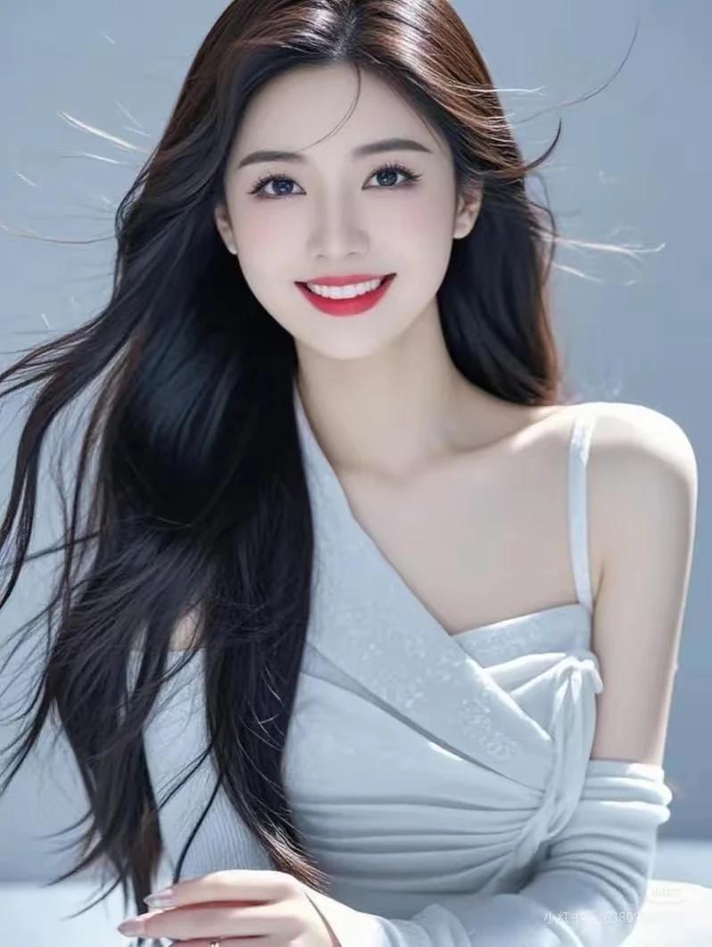 青丝如瀑随风摆，骄容似雪韵自来。