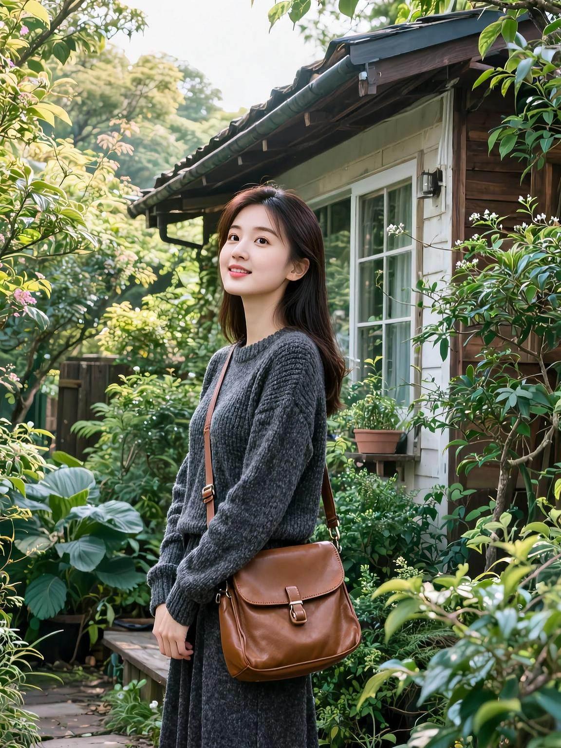 AI绿植前侧影 抖音ai创作 美女 高颜值