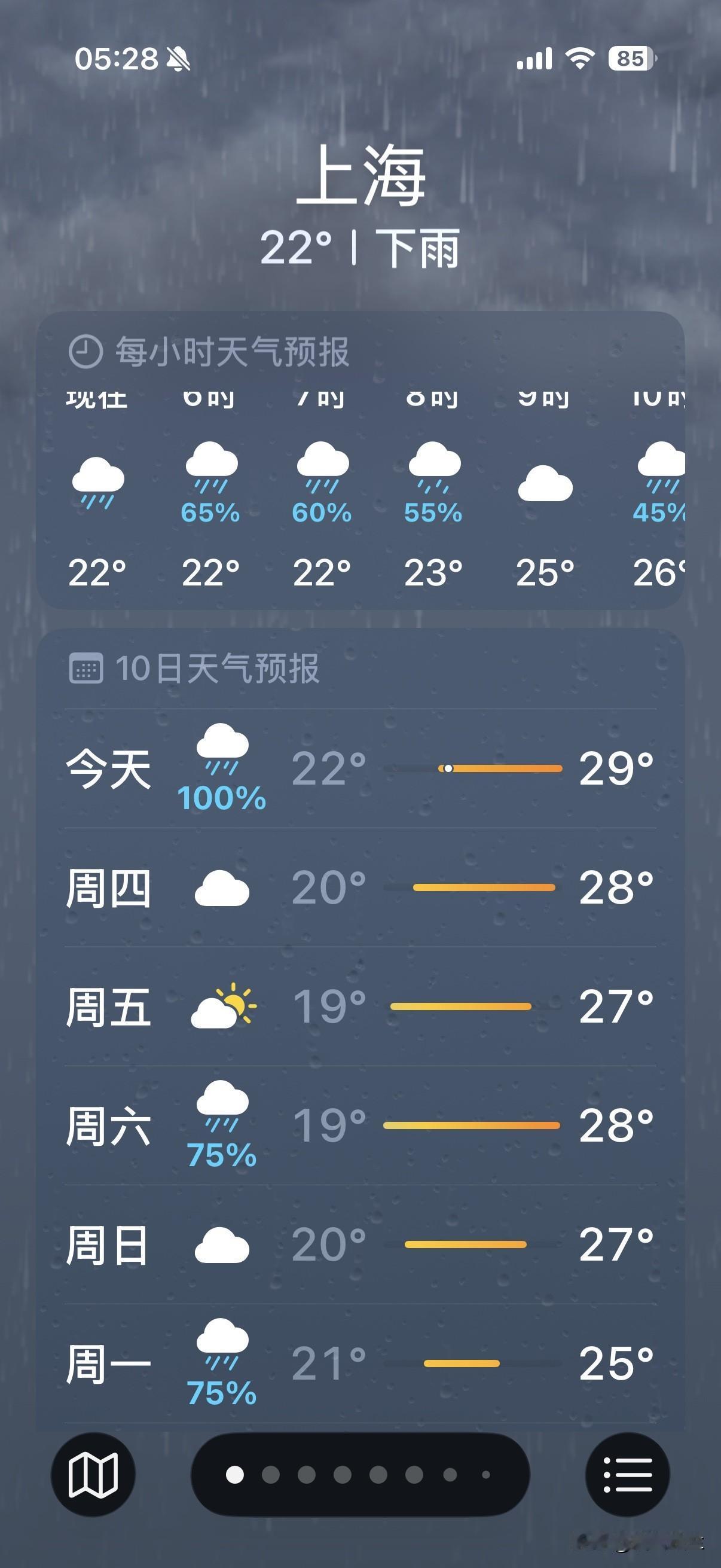 据天气预报显示，接下来的几天，魔都会有持续不断的阴雨天气出现。


这也意味着，