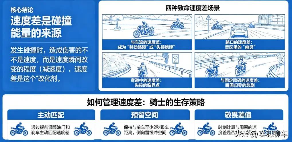 速度差：摩托车隐形杀手，3分钟搞懂

❶ 核心原理：危险来自你与周边环境的相对速