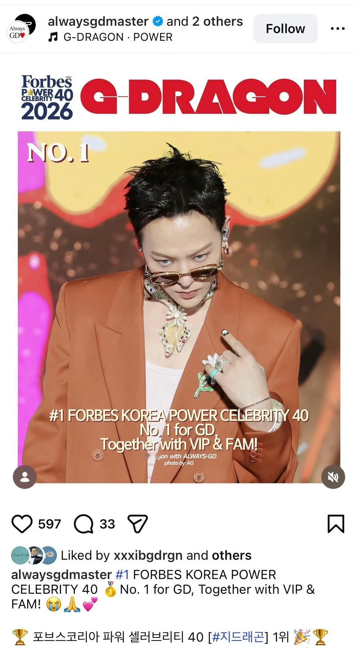 权志龙拿下Forbes Power Celebrity 40 vote名人榜专题