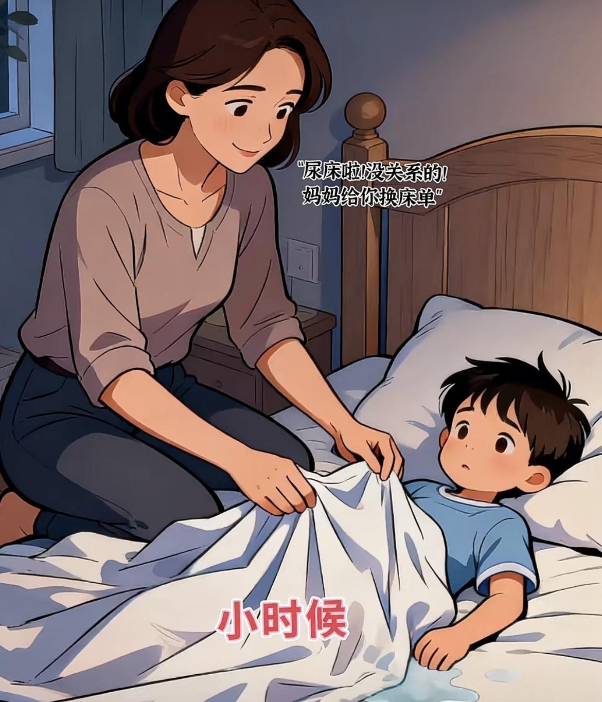 小时候，她弯腰给你换尿床的床单，说“没关系”；
老了，你指着她湿了的被褥，吼“你