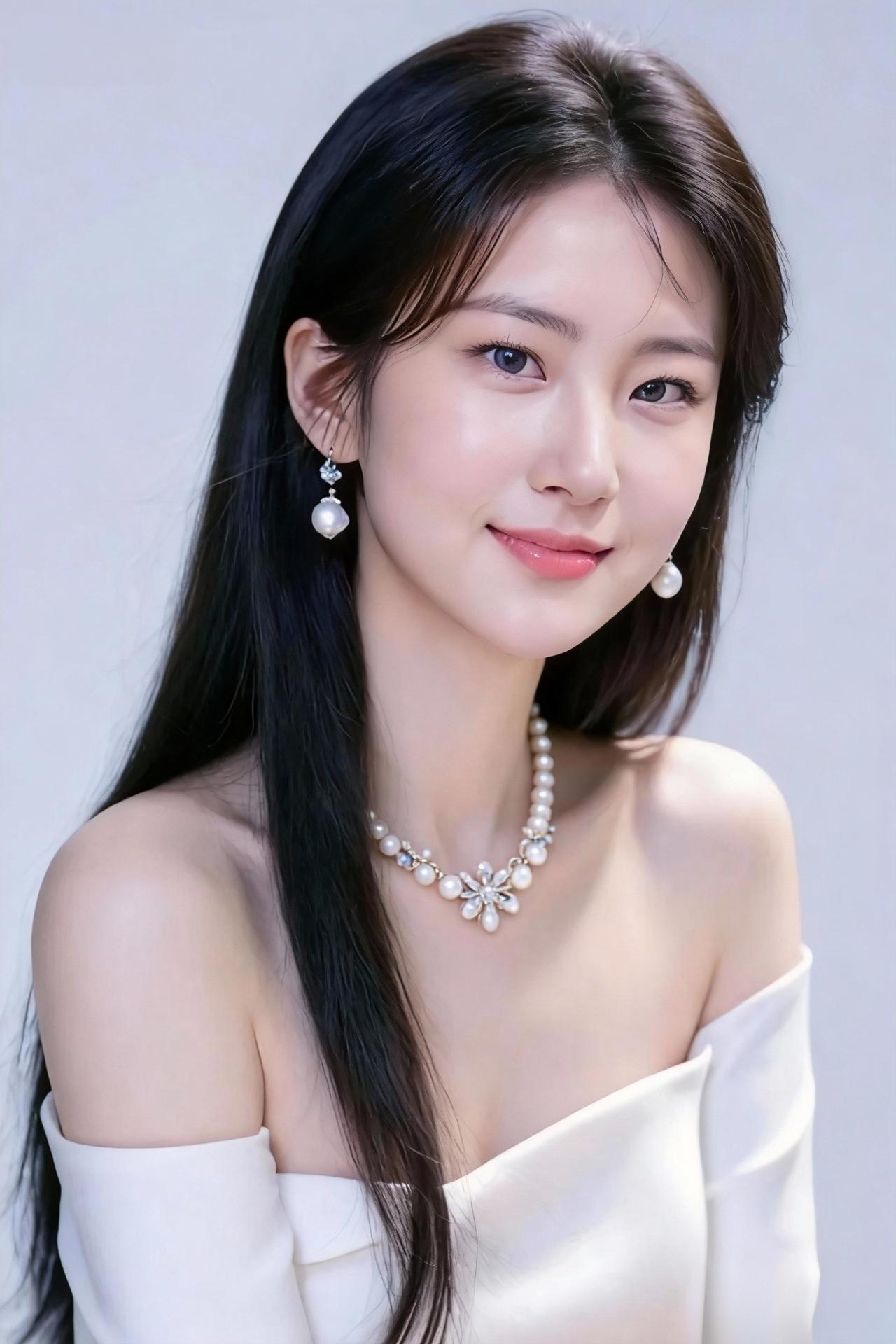 优雅气质，珍珠闪耀，温柔微笑，完美女神。