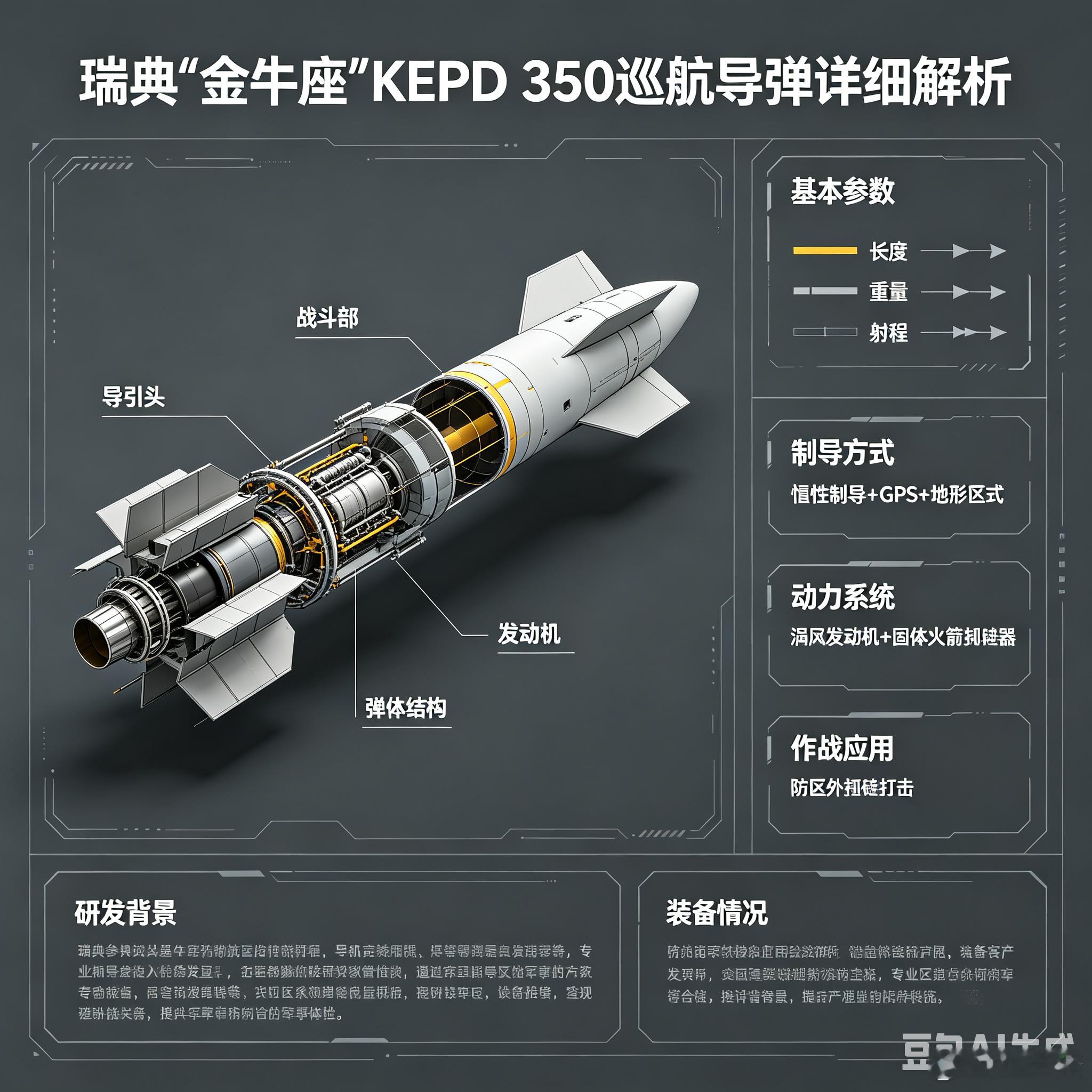 军事ai新视野 瑞典“金牛座”KEPD 350 巡航导弹（图片由豆包ai生成）a