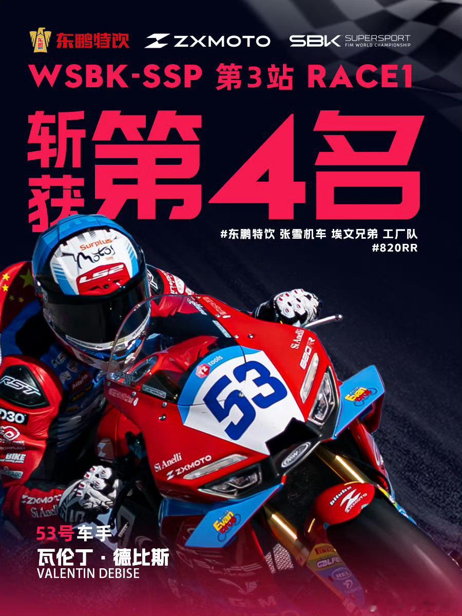 第三冲线，压了个线被罚第四，差一点点就季军，继续加油张雪机车一脚压线把名次压赚了