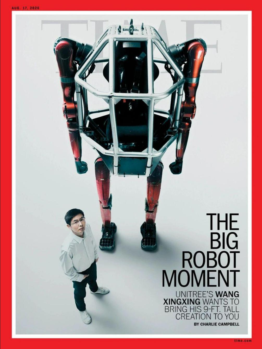 宇树王兴兴登《时代》封面：泼冷水才是真清醒，机器人时代没那么快！🤖

时隔8年
