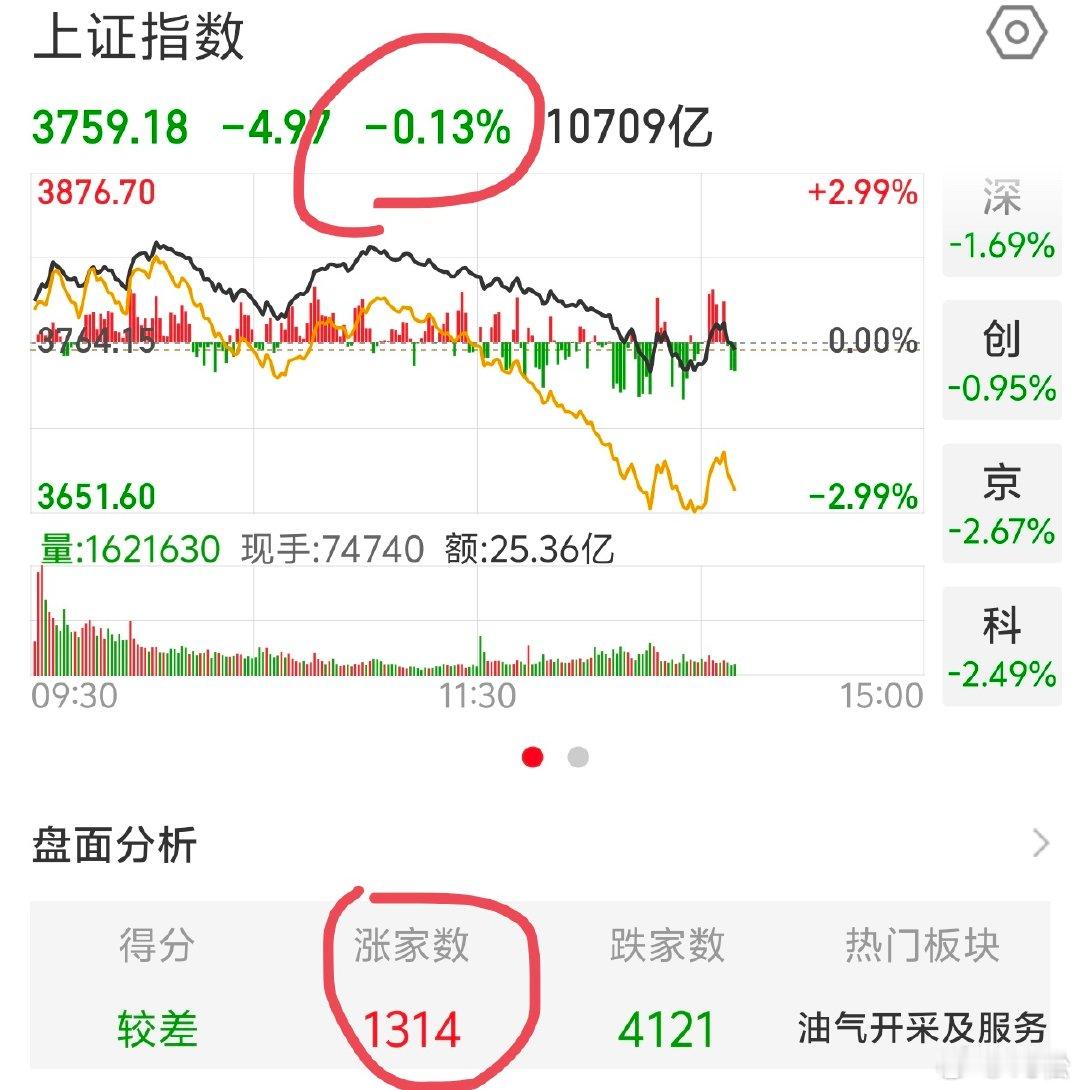 2027 年 7 月 20 日周一。14:14一下没看，上证指数就绿了…全场上涨