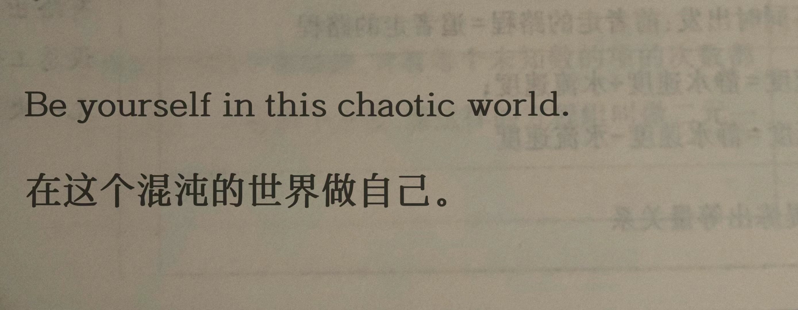 Be yourself in this chaotic world 在这个混沌的