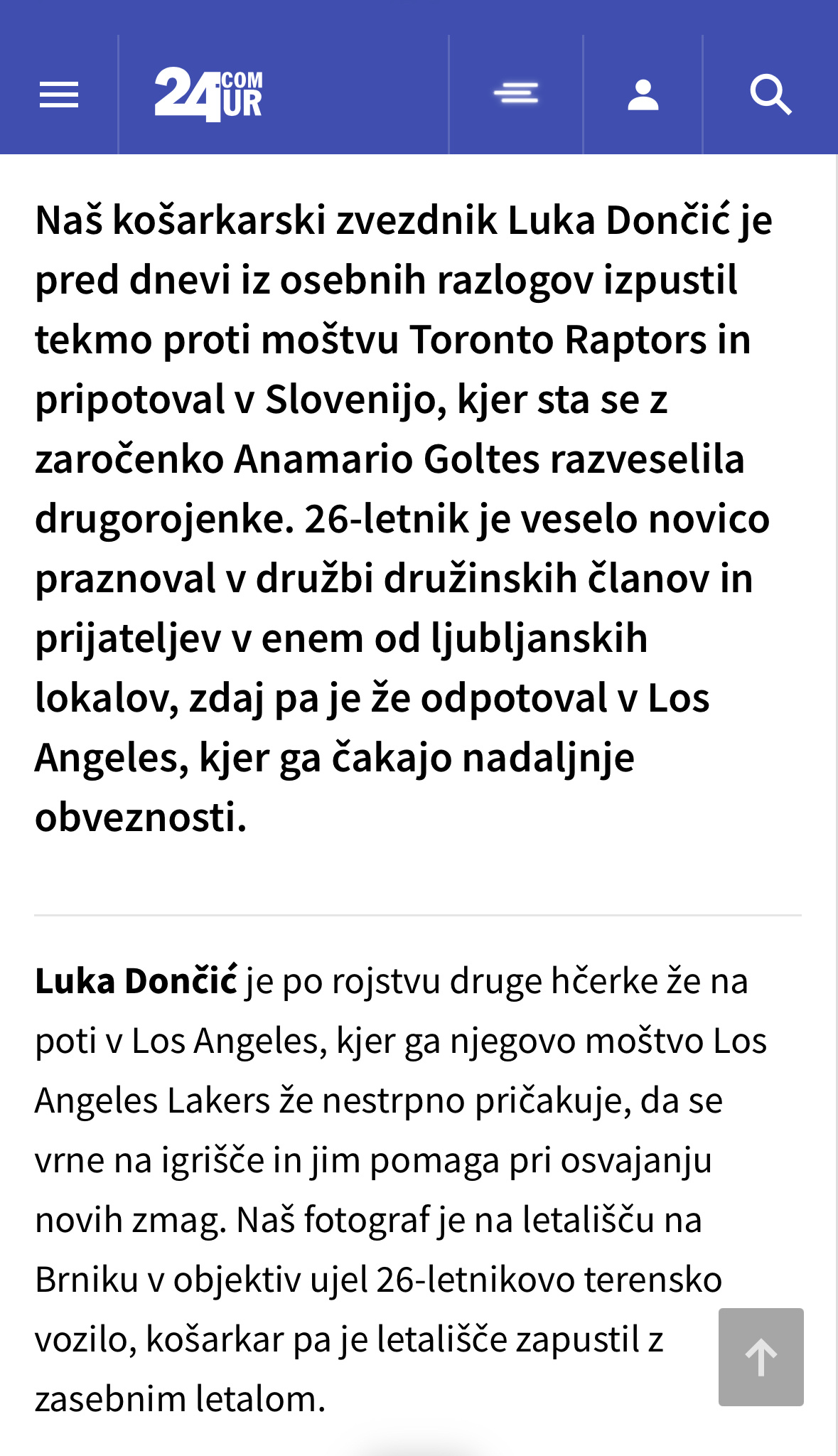 斯媒24ur:东契奇已经乘坐私人飞机返回洛杉矶✈️原文：我们的篮球巨星卢卡·东契