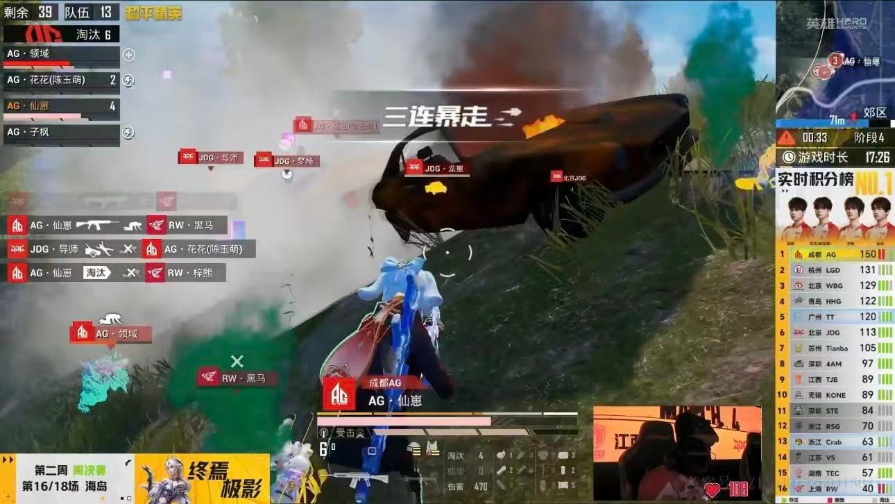 AG仙崽三连暴走MVPAG吃鸡积分反超仙崽上演三连暴走，火力横扫全场拿下MVP，