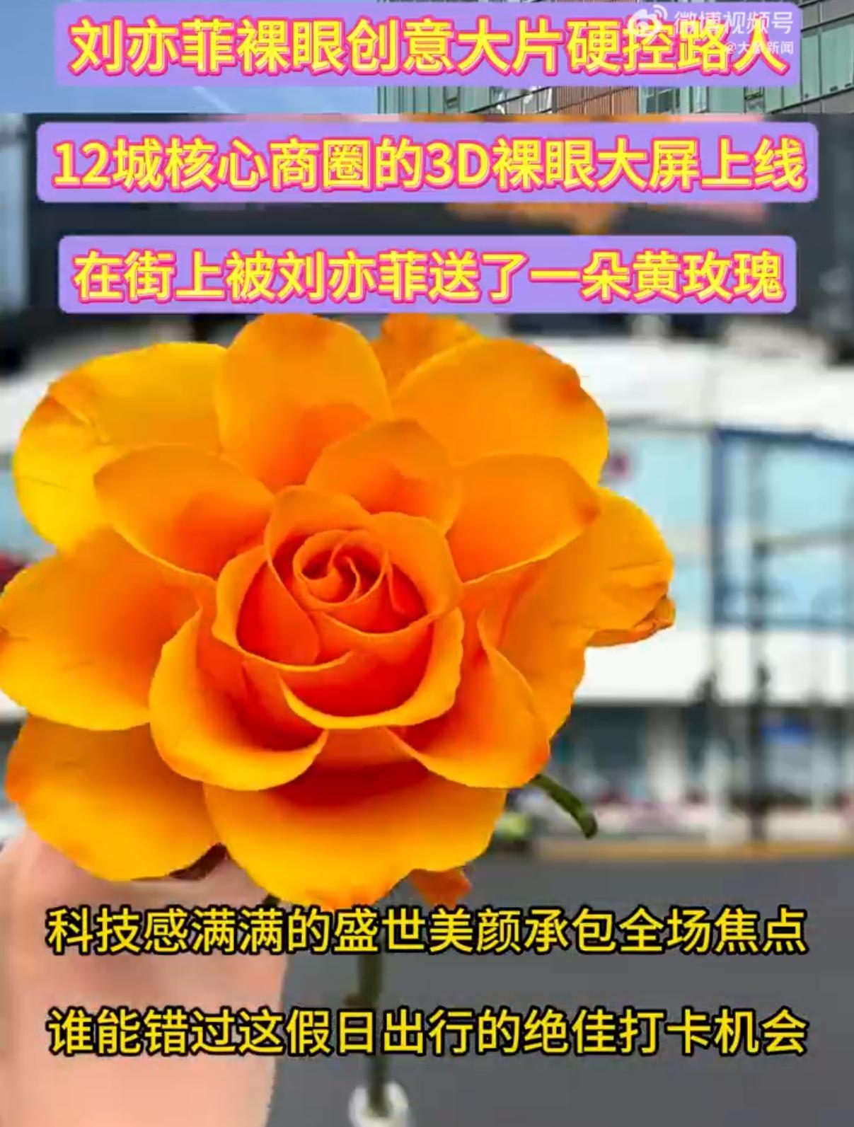 谁懂！开车路过看到大屏上刘亦菲手里递来一朵黄玫瑰，瞬间忘踩油门差点被她“控”住不