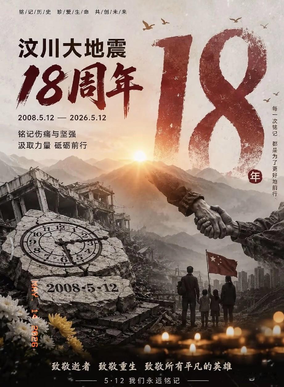 一晃十八年过去了，当年5月12日那个下午的震颤，至今想起来心里依旧沉甸甸的。
 