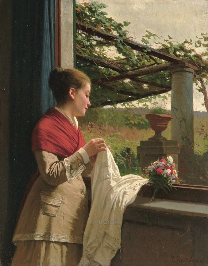 窗边的女人，意大利画家Cesare Bartolena 