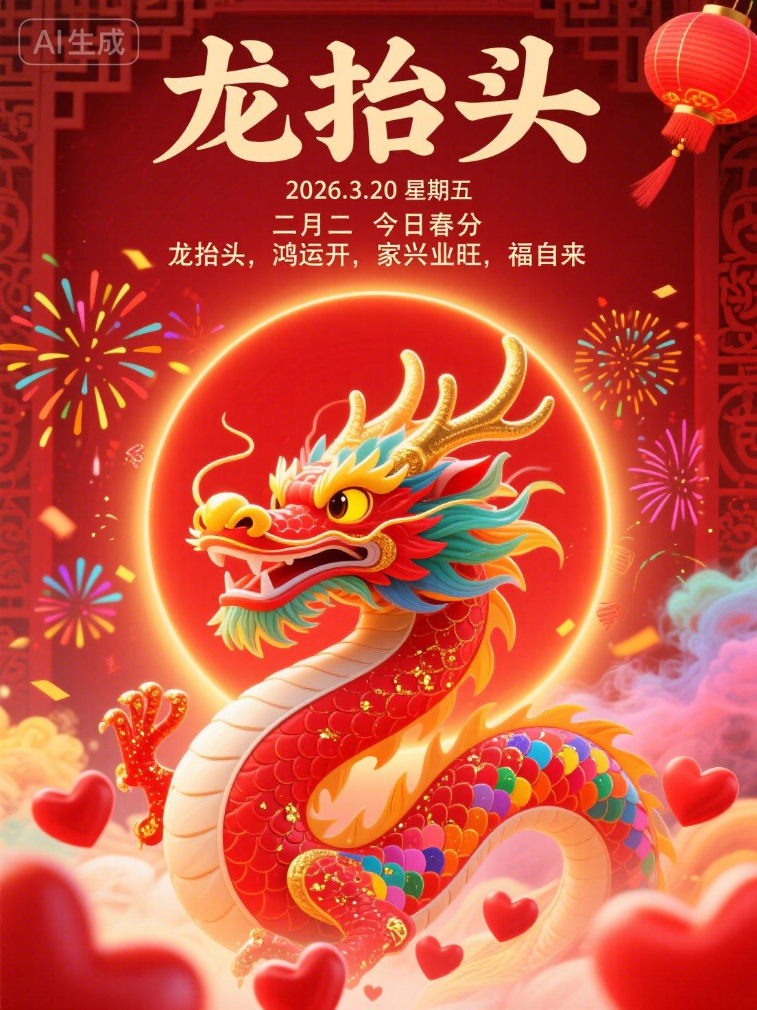 今天二月二，记得对着太阳说三句话：
二月二龙抬头，吉祥如意满心头
二月二福聚头，