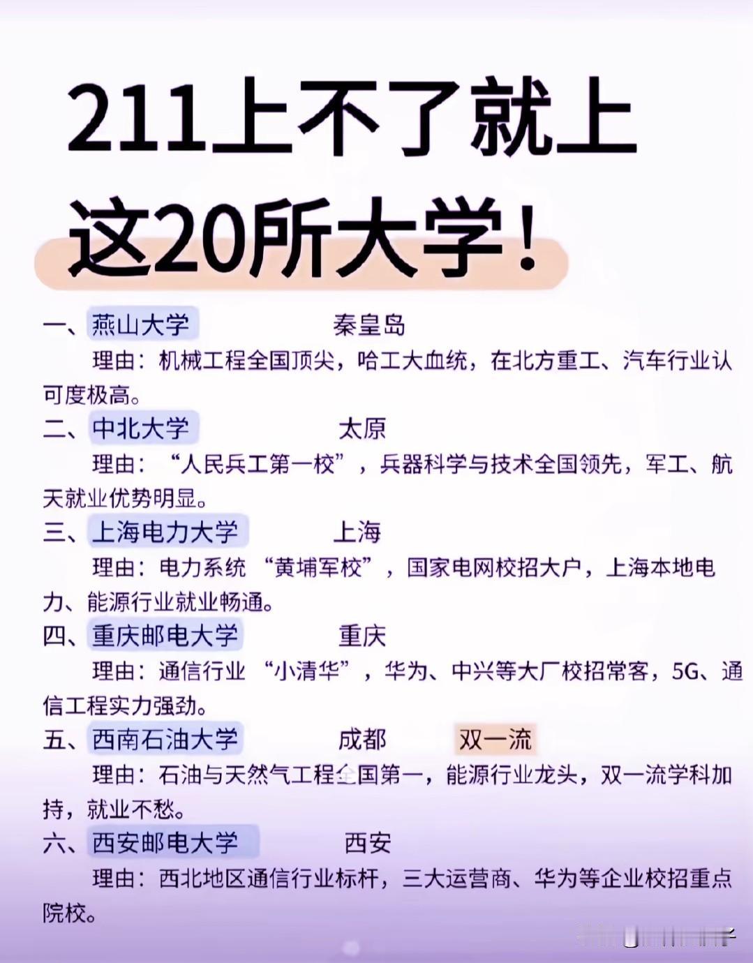 211不上了
就上这20所大学
……