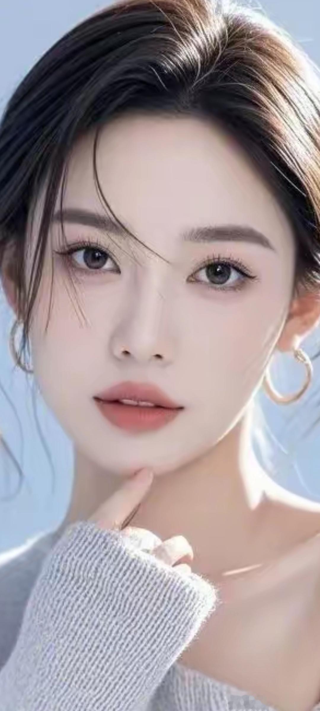 温柔甜美的少女，浅笑轻抚下巴，散发着优雅的魅力。